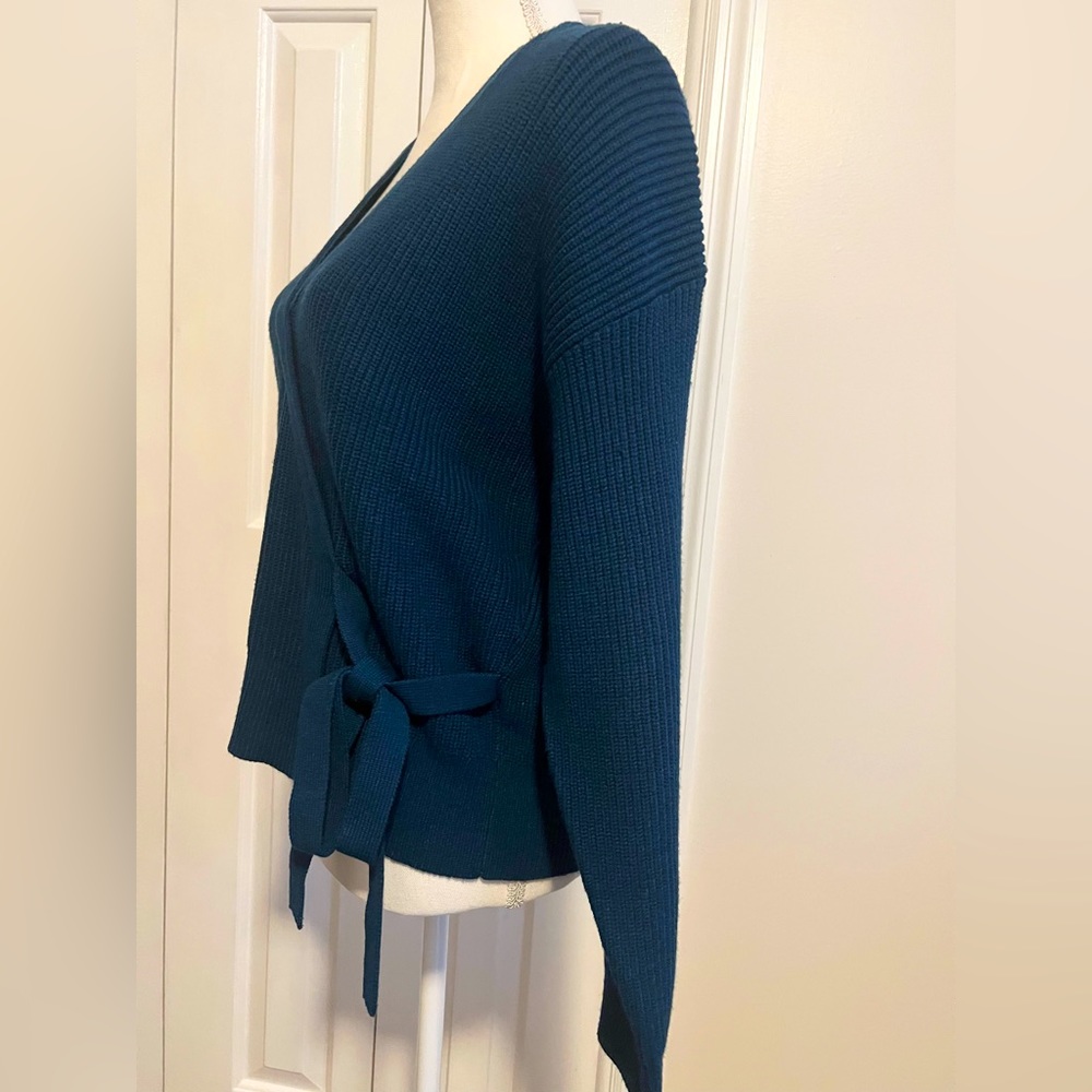 Marc New York Women’s Faux Wrap Ribbed Knit Sweater Size L in Teal Blue - Picture 2 of 5